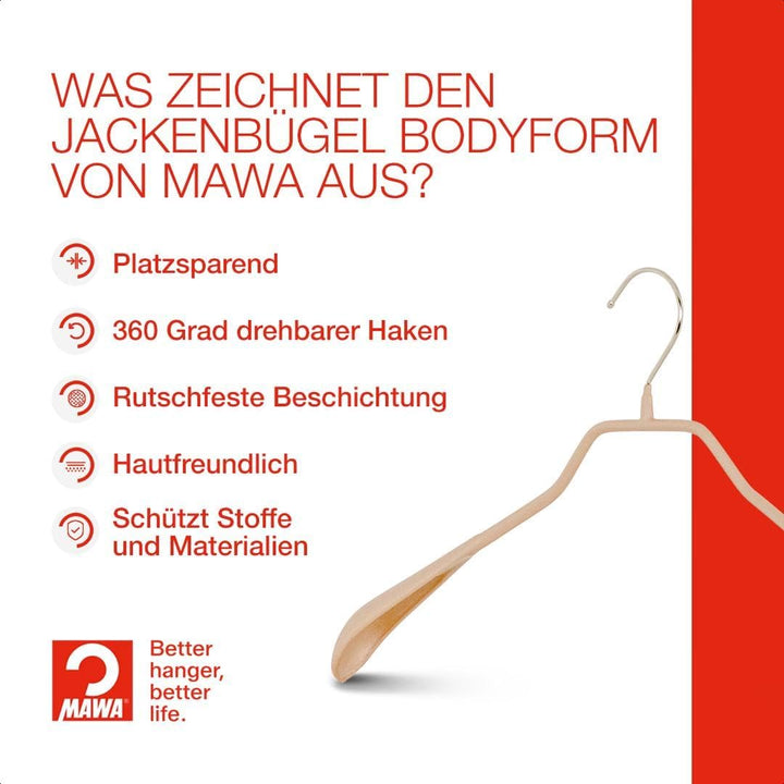 MAWA Kleiderbügel, 10 Stück, Körpergeformte Metallbügel für Jacken, Mäntel, Blazer und Jacketts, 360
