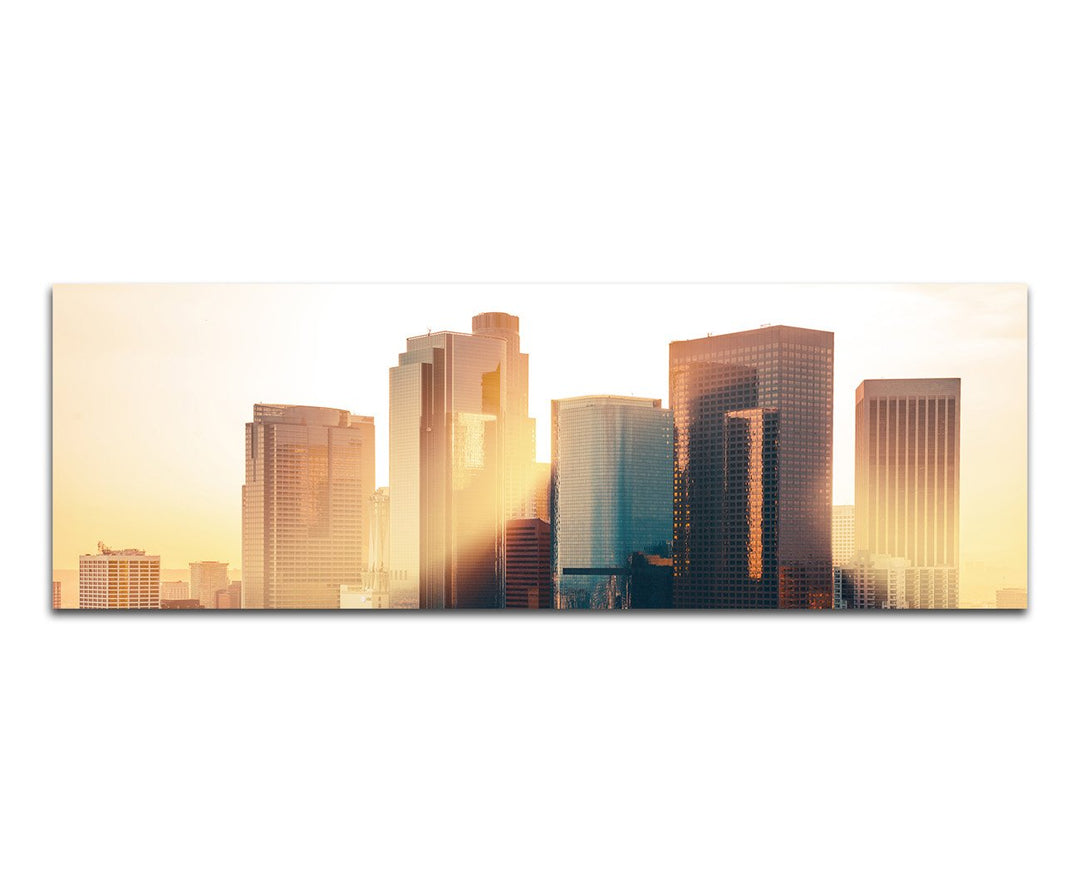 Paul Sinus Art Panoramabild auf Leinwand und Keilrahmen 150x50cm Los Angeles Skyline Sonnenuntergang