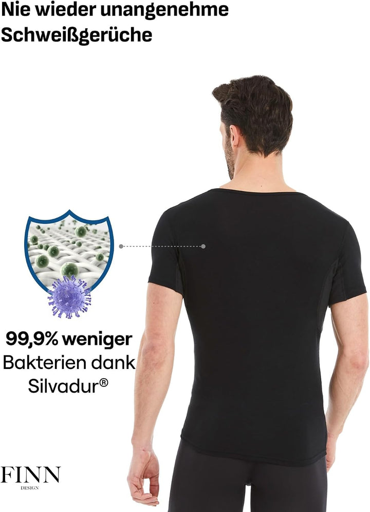 FINN Anti-Schweiss Shirt Herren mit V-Ausschnitt und integrierten Achselpads gegen Starkes Schwitzen