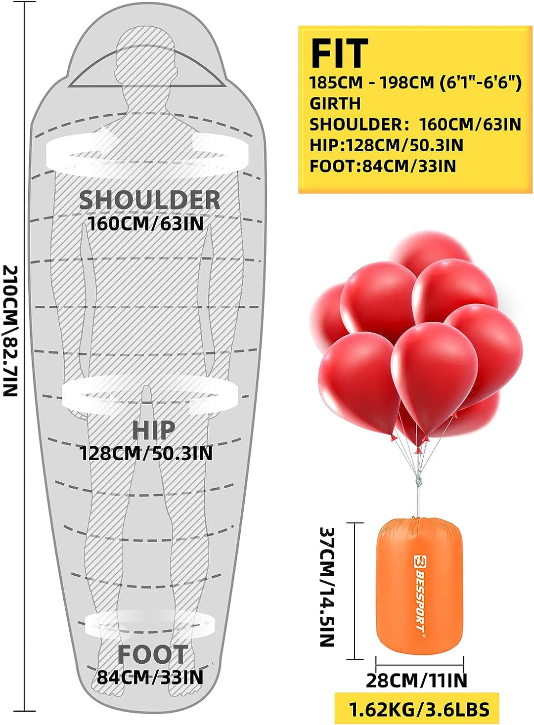 Bessport Schlafsack -10 ℃ - 15 ℃ 4 Jahreszeiten Winter Mumienschlafsack Wasserabweisend Schlafsack f