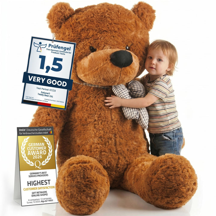 Feluna Riesen Teddybär XXL Kuschelbär 120 cm gross Plüschbär - Original Teddy Bär mit Schleife Hellb