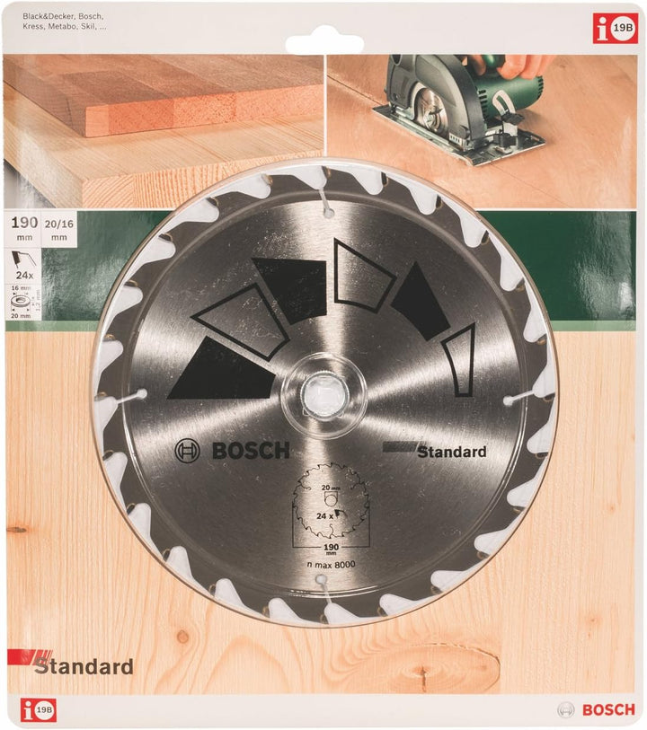 Bosch 1x Kreissägeblatt Standard (Sägeblatt für Holz, Ø 190 x 2.2/1.5 x 20/16 mm, 24 Zähne, ATB, mit