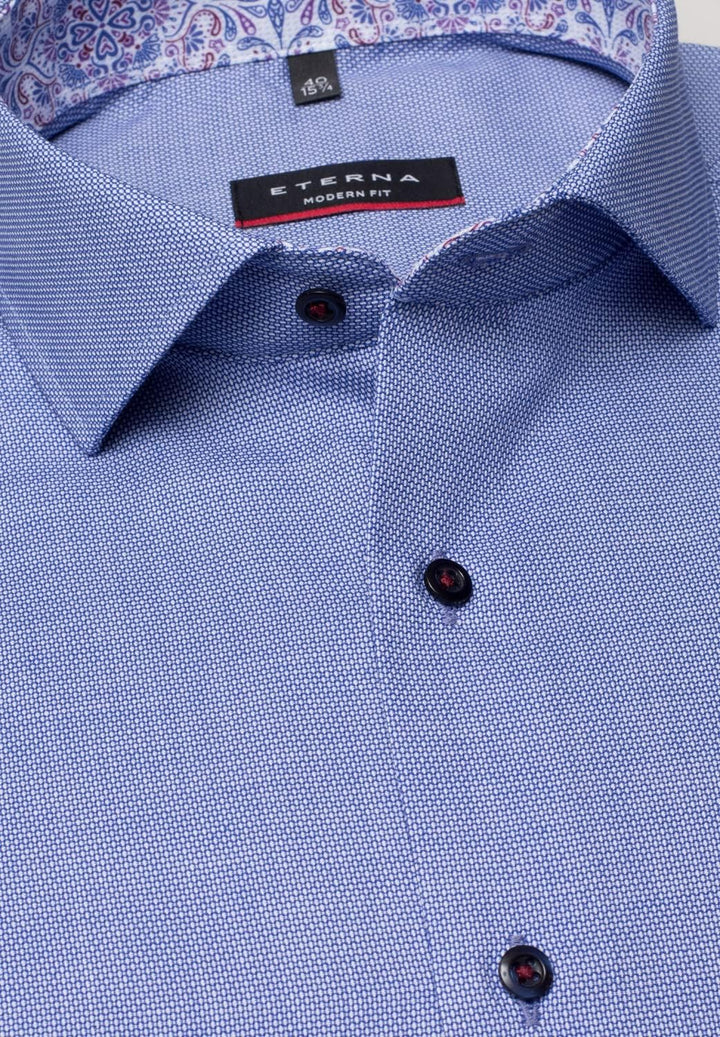 eterna Modern Fit Hemd Langarm Haifischkragen Struktur blau Grösse 45