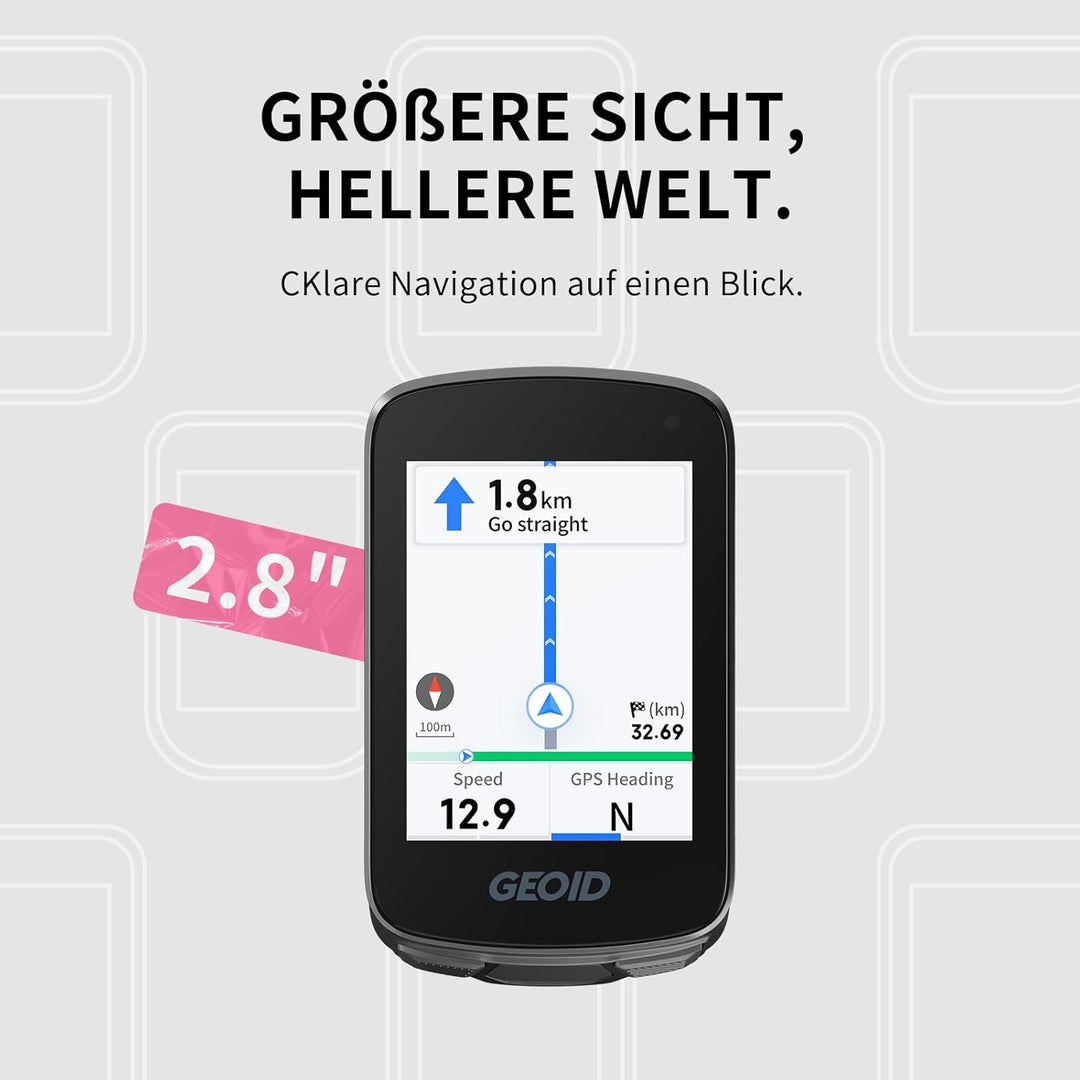 GEOID CC700 GPS Fahrradcomputer kabellos mit 2,8 Zoll Farbbildschirm – Fahrradtacho mit Route-Naviga