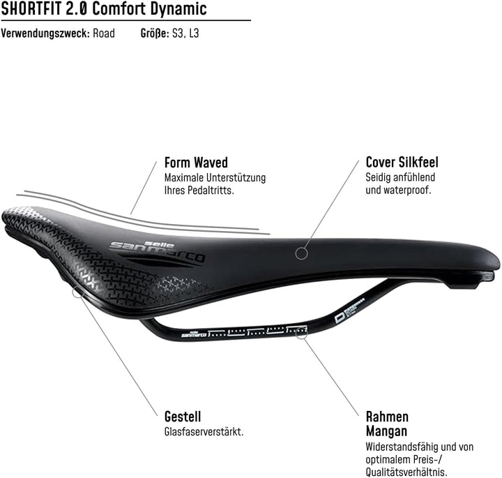 Selle San Marco Sattel Shortfit 2.0 Comfort Dynamic Fahrradsattel L3 schwarz / schwarz, L3 schwarz /