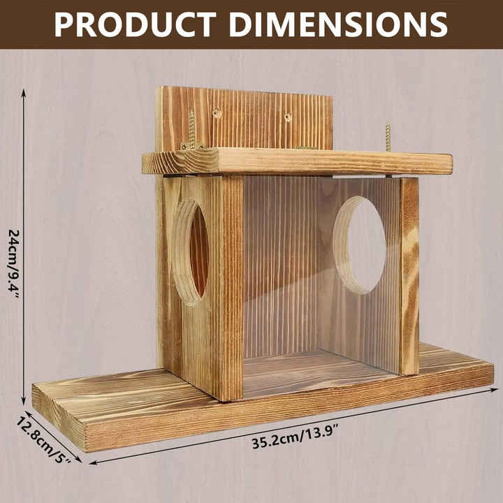 Eichhörnchen-Futterspender für den Aussenbereich, Klappdeckel-Eichhörnchenbox aus Holz mit klarem Fe