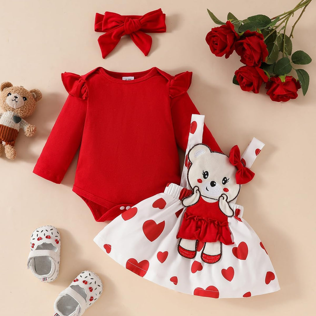 Neugeborenes Baby Mädchen Röcke Sets Rüschen Top + Plaid/Dots/Bowknot Overalls Hosenträger Kleid + S