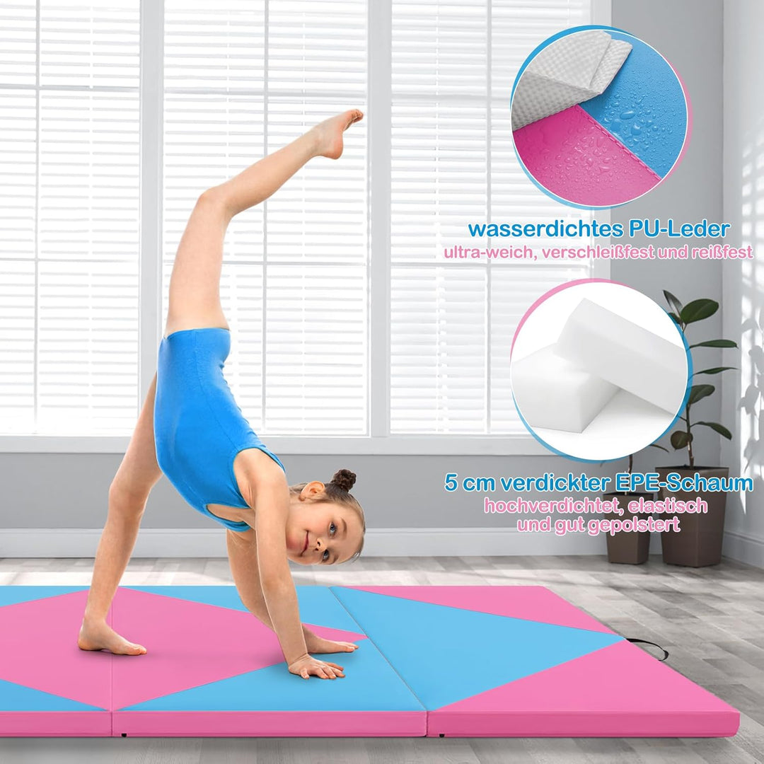 GOPLUS Turnmatte klappbar, 240×117×5cm Weichbodenmatte mit 2 Tragegriffen & Klettverschlüssen, Gymna