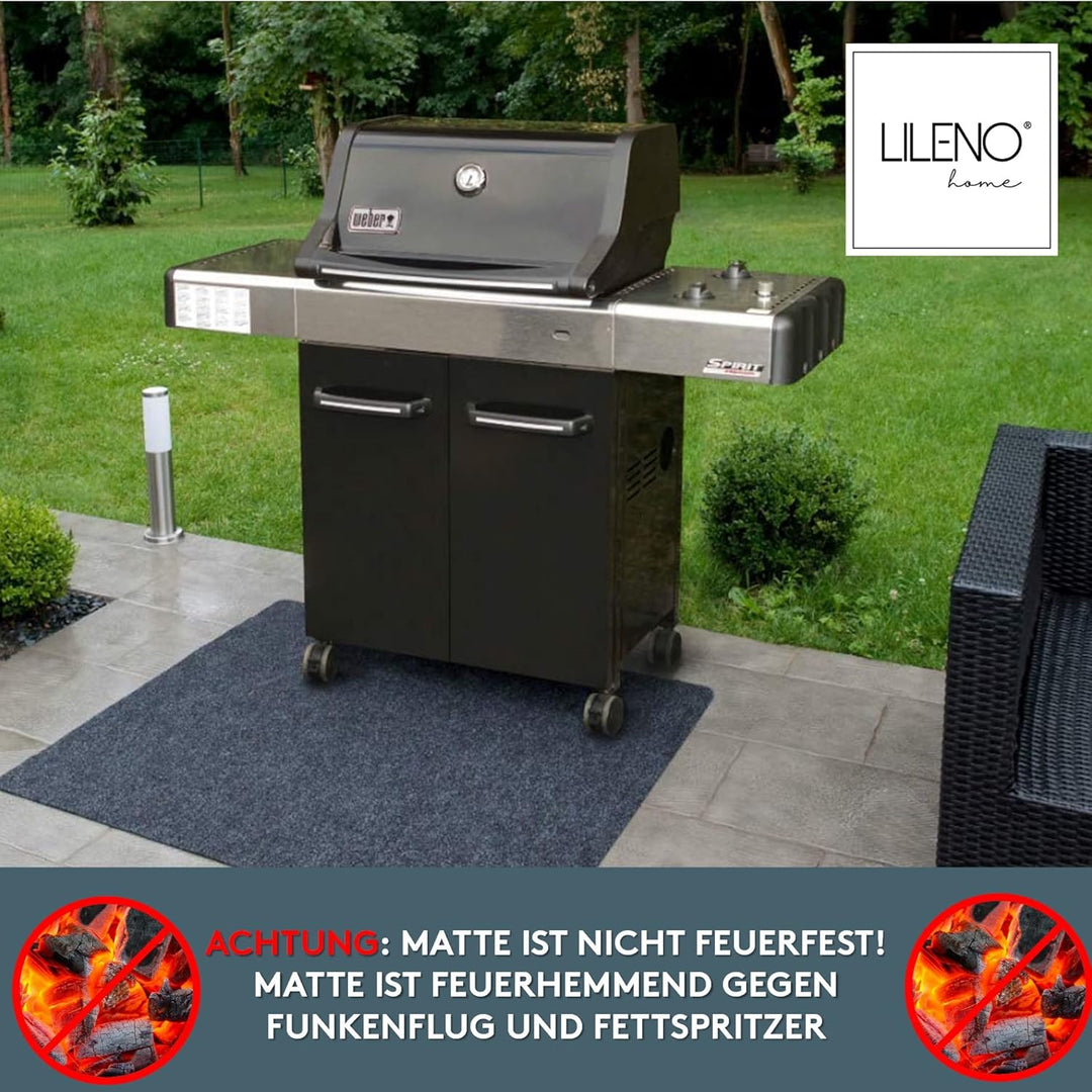 LILENO HOME Grill u. BBQ Matte 100 x 120 cm (Anthrazit) - als perfekte bodenschutz Unterlage für Gas