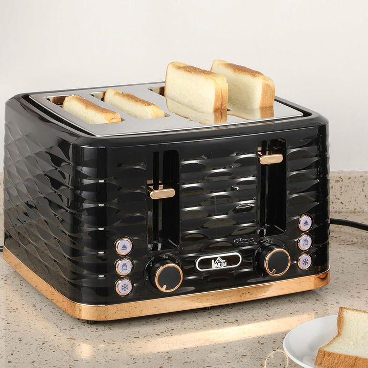 HOMCOM Toaster 4 Scheiben 4 Schlitze mit 7 Bräunungsstufen, Abschaltautomatik, Krümelschublade Stahl