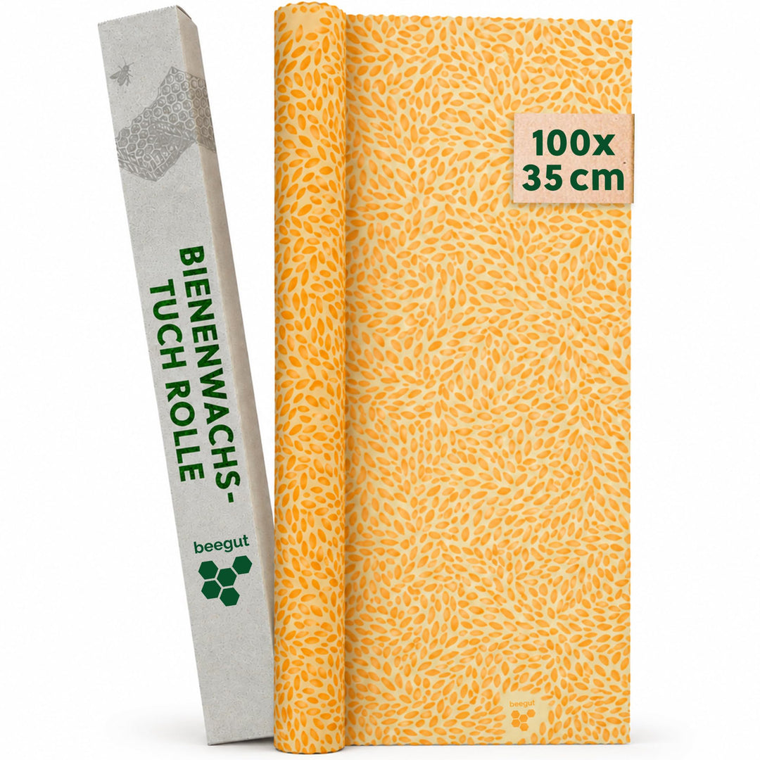 beegut BIO Bienenwachstücher Rolle 100x35cm, Nachhaltige & wiederverwendbare Frischhaltefolie zum se