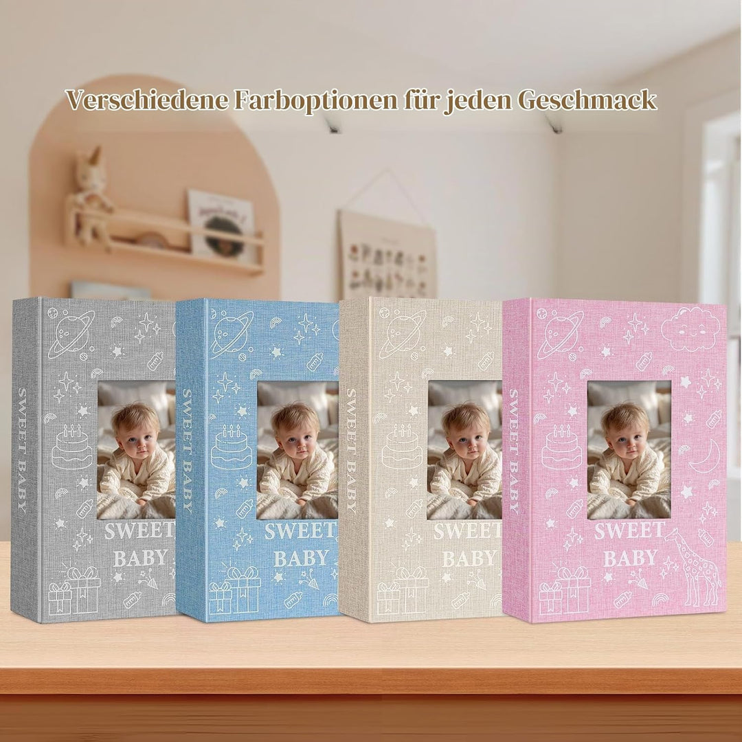 Baby-Fotoalbum 10x15 300 Taschen, Leinen-Hardcover Einsteckalbum mit Frontfenster, Memo-Bereich, Han