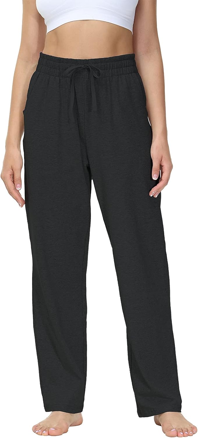 HMIYA Jogginghose Damen Baumwolle Freizeithose Lang offenem Boden Yogahose Sporthose Geradem Bein Ho