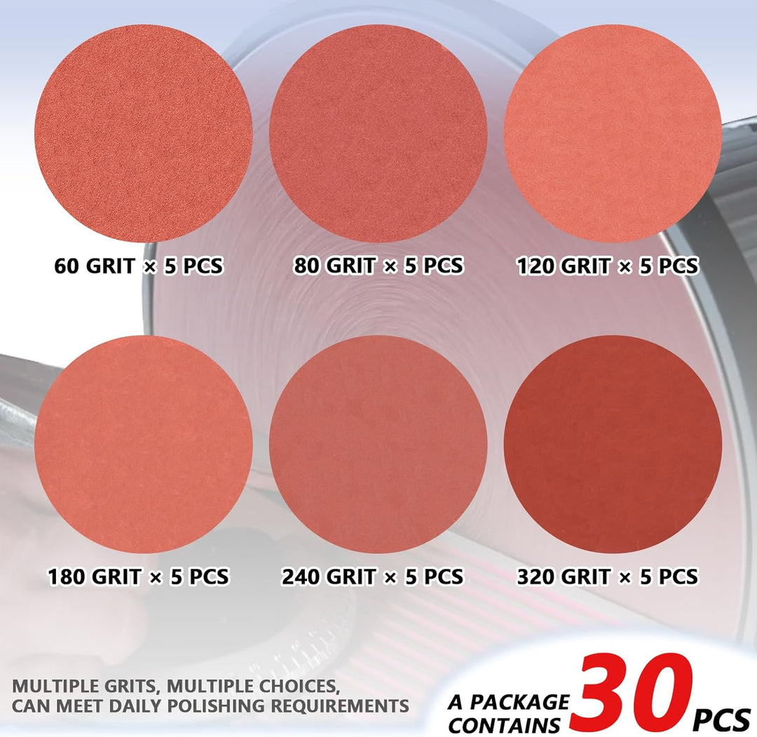 FEIHU 30 Stück Selbstklebende Scheiben red Ø 200 mm Körnung je 5 x P60, P80,P120, P180, P240, P320fü
