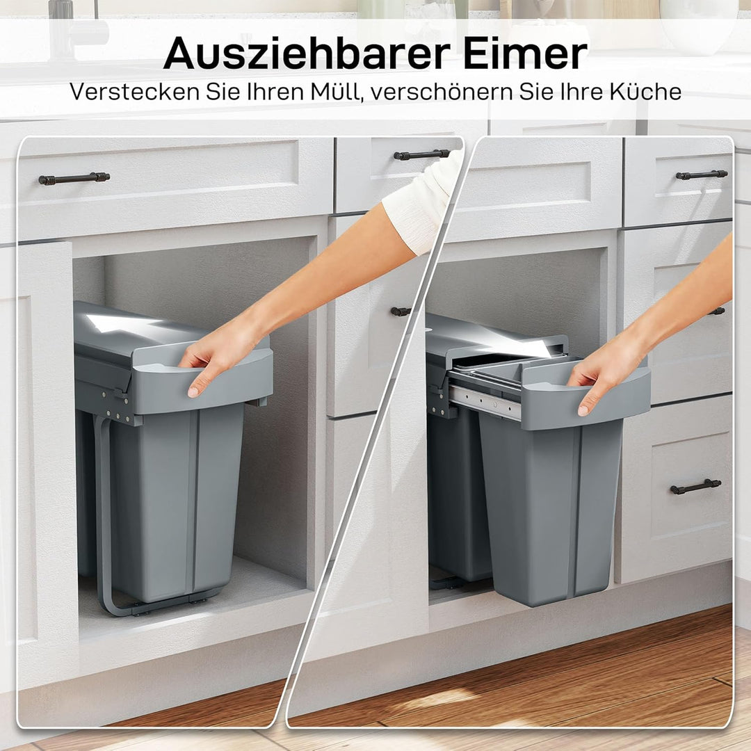 HOMCOM Abfallsammler 20L+10L Ausziehbar Einbaumülleimer Unterschrank Abfalleimer Mülleimer für Schrä