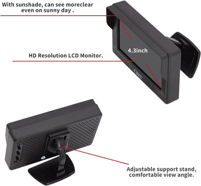 OBEST 4,3" Rückfahrkamera Auto Monitor Bildschirm, Monitor für Rückfahrkamera, V1/V2 Zwei Video-Eing