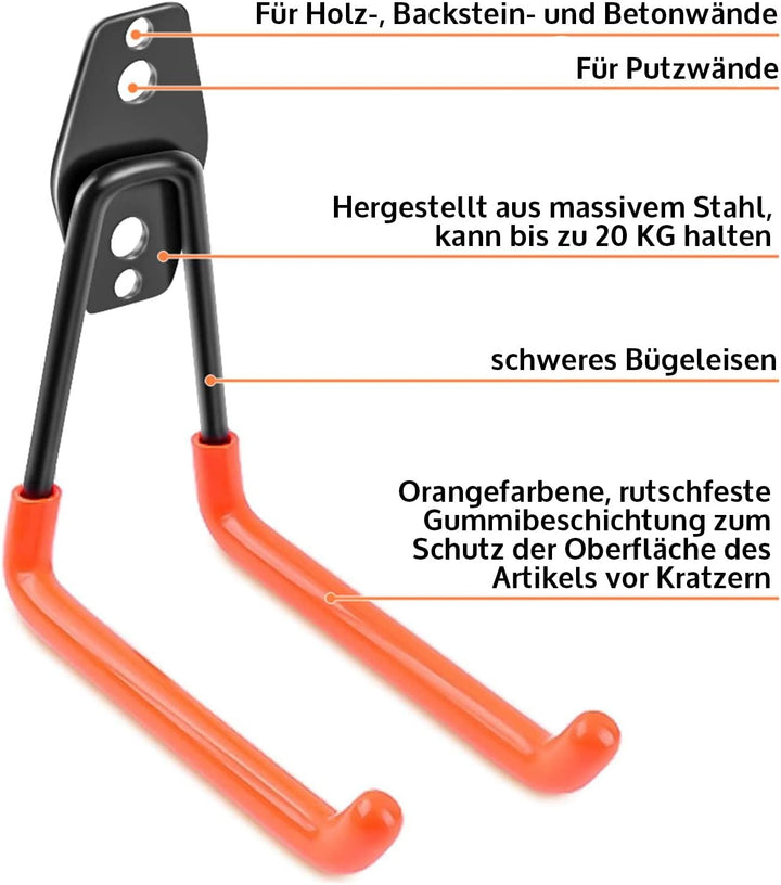 JAP Gerätehaken 12 Stück - 3 Arten von Doppelhaken - Fahrradaufhänger extra Stark - Wand-Befestigung