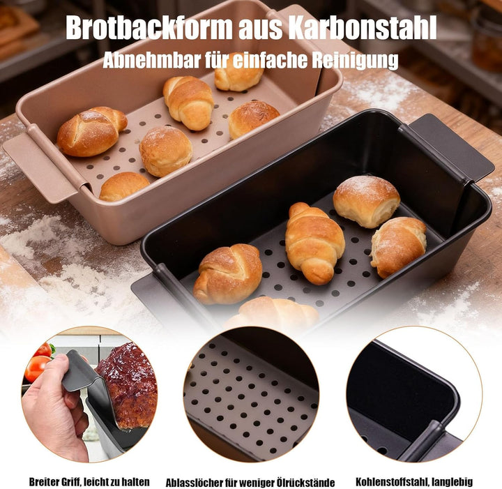 Brotbackform mit herausnehmbarem Einsatz, Klein Brotbackform aus Carbonstahl,25x14.5x17.5cm Schwarz