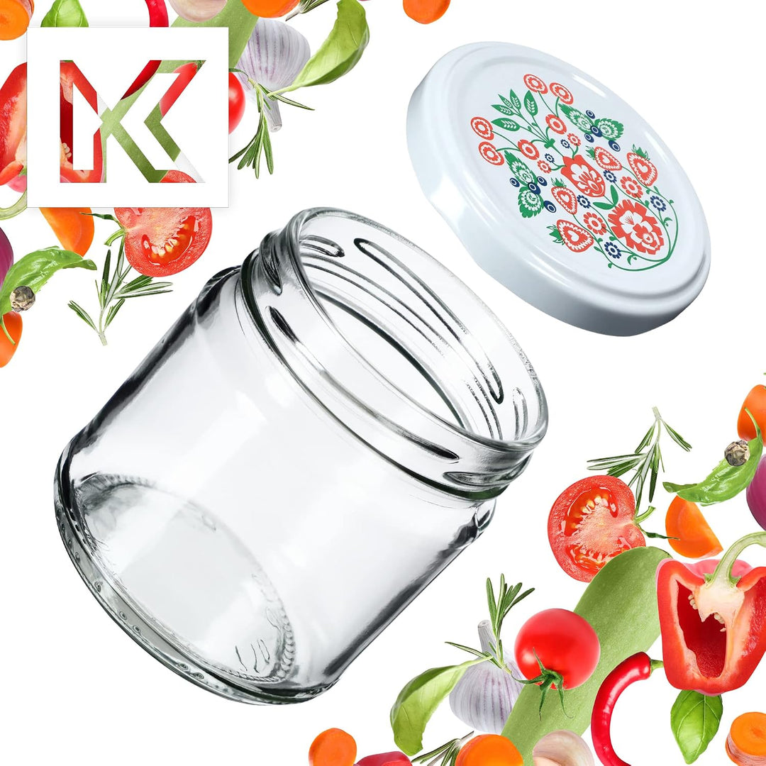 KADAX 10er Set Einmachgläser 200ml Ø66mm Folklore-Muster – für Marmelade, Honig, Gewürze, Dessert |