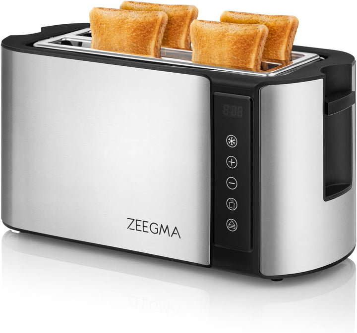 ZEEGMA TOSTEE CHEF 4-Scheiben-Edelstahl-Brottoaster, Brötchenhalter, 1500 W, Auftauen, Aufwärmen & S