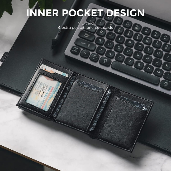 VULKIT Kreditkartenetui RFID-blockierende Pop-Up-Kartentasche aus Echtem Leder mit Geldscheinfach, A