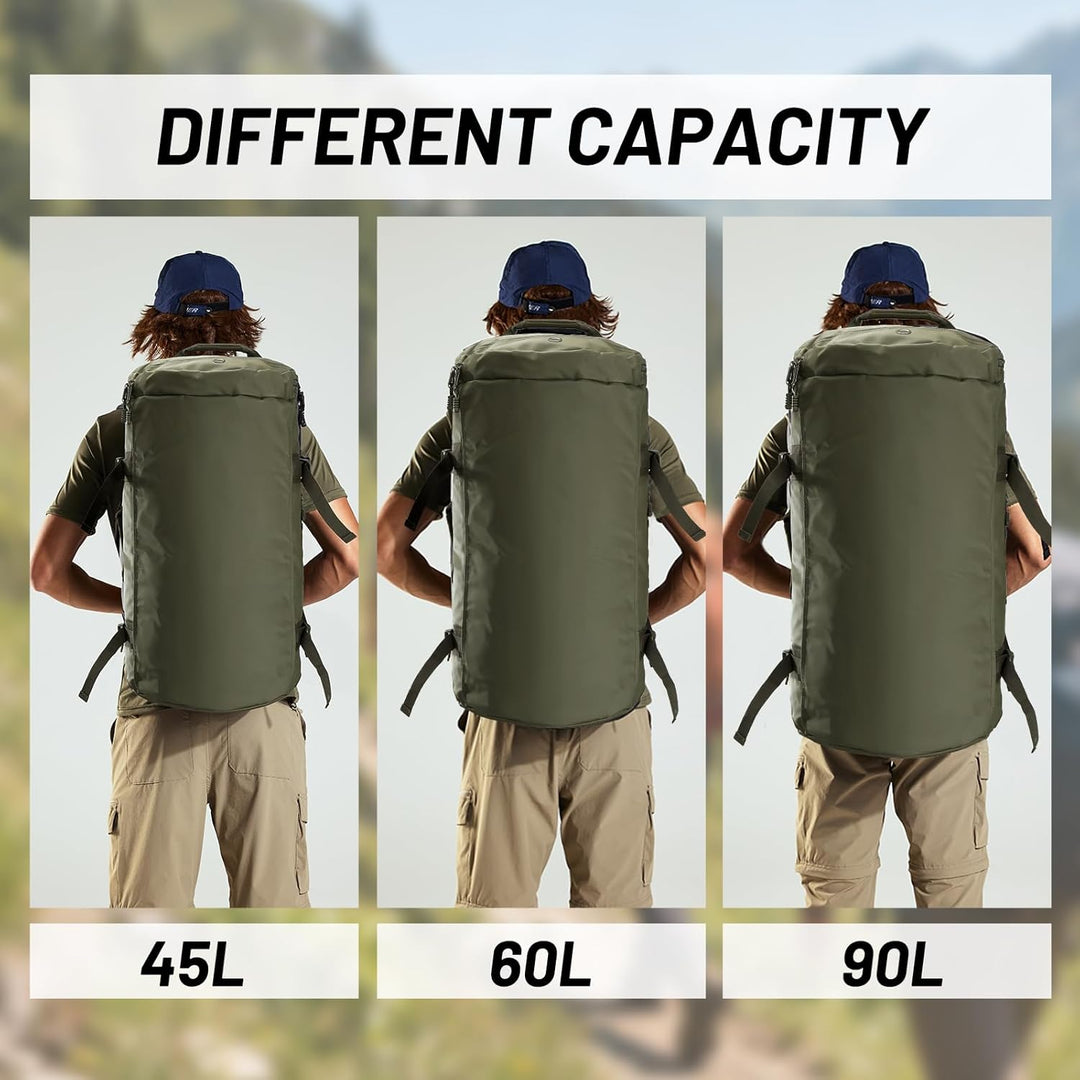 MIER Grosse Sporttasche wasserdicht Sportrucksack mit Schuhfach umwandelbar in Rucksack, 45L/60L/90L