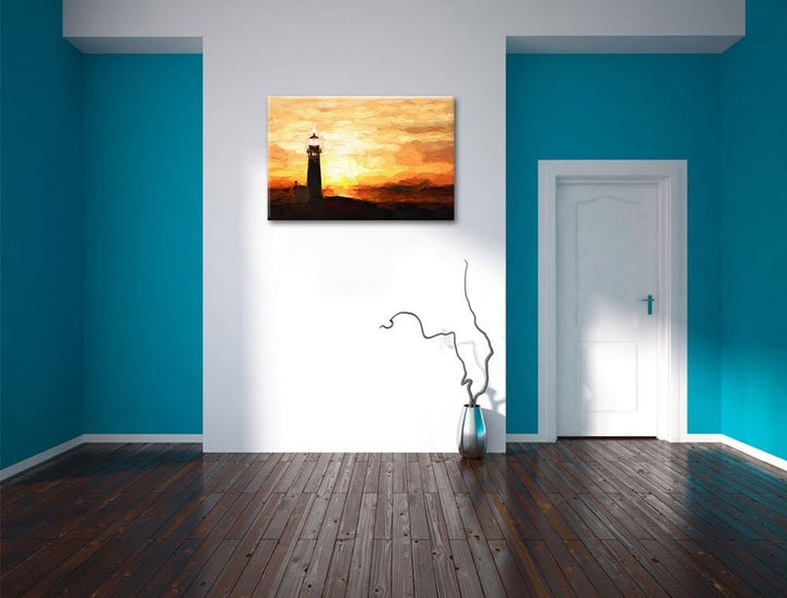 Pixxprint Leuchtturm im Sonnenuntergang als Leinwandbild/Grösse: 100x70 cm/Wandbild/Kunstdruck/ferti
