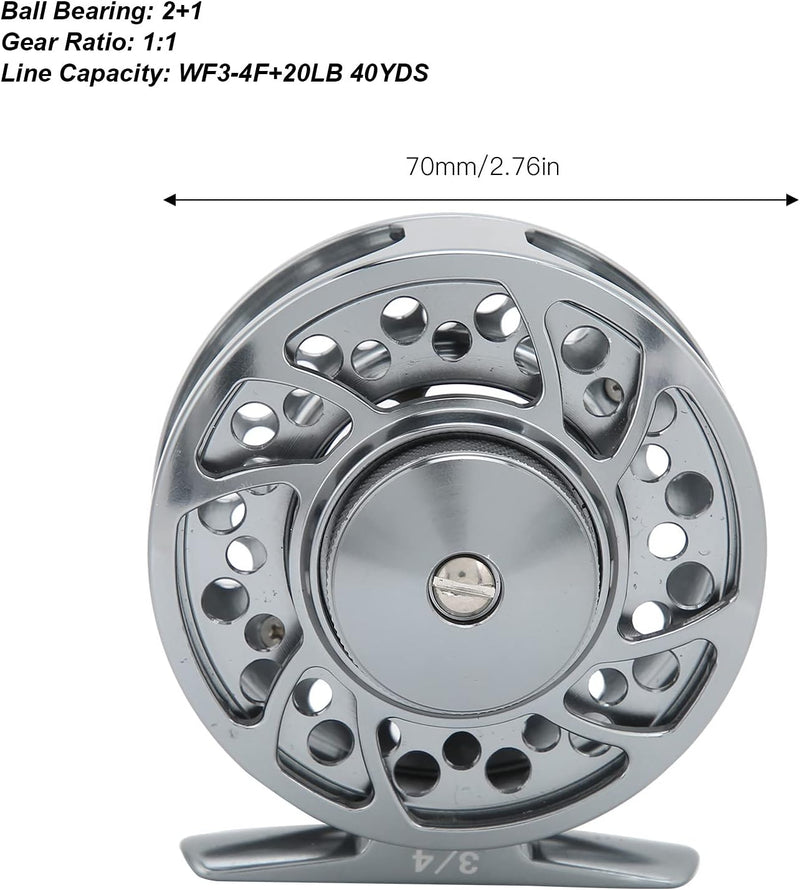 Fliegenrolle 3/4, Angeln Fliegenfischen Rollen 2 + 1 Kugellager 1:1 Übersetzungsverhältnis CNC Alumi