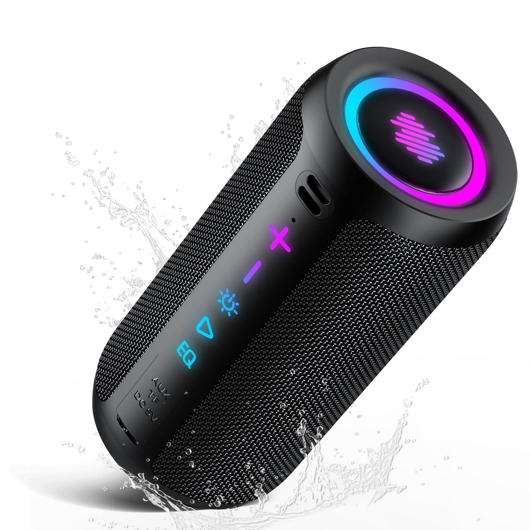 TIMU Bluetooth Lautsprecher mit Licht, Bluetooth 5.4 Musikbox, 25W Dual Lautsprecher, Dualen Bass-Tr