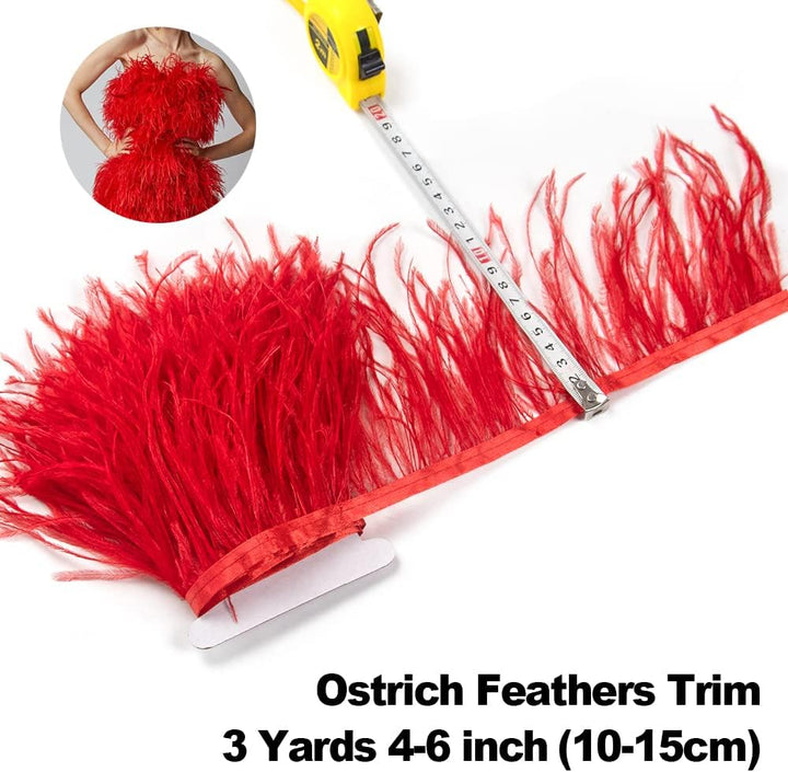 3 Yards 10–15 cm grosse rote Straussenfedern Trim Fransen für DIY Kleid Nähen Handwerk Kostüme Dekor