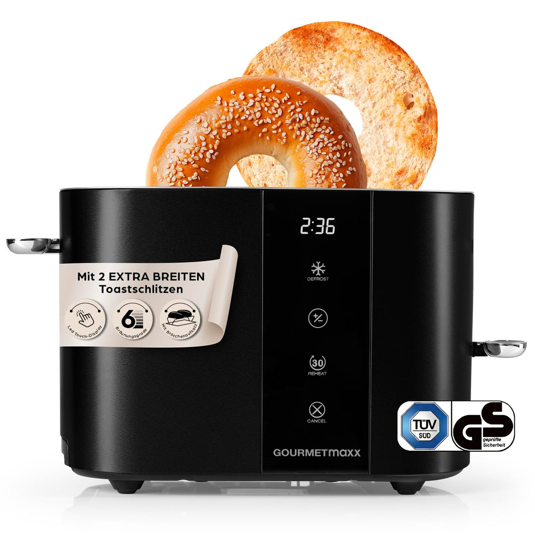 GOURMETmaxx Toaster Kurzschlitz für 2-Scheiben | Schwarzer Toaströster mit 6 Bräunungsgraden und Rea