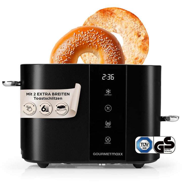 GOURMETmaxx Toaster Kurzschlitz für 2-Scheiben | Schwarzer Toaströster mit 6 Bräunungsgraden und Rea