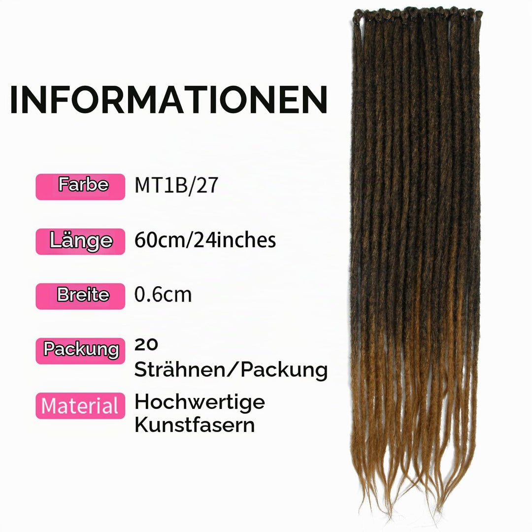 Dsoar Dünne 0,6cm Lange Synthetische Dreadlock Verlängerungen Handgefertigtes 24 Zoll 20 Strang Häke