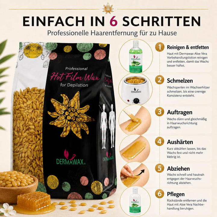 Dermawax Natural Honig Wachs Wachsperlen zur Haarentfernung-Waxing Perlen für alle Hauttypen zur Ges