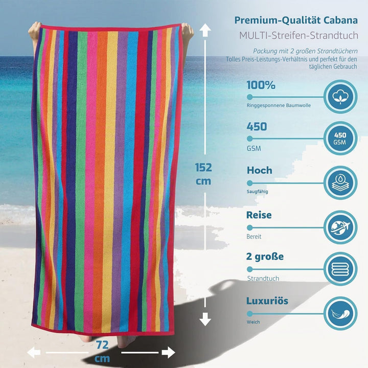 SweetNeedle Strandtücher – Multi Cabana Stripe Classic, 100% Baumwoll-Frottee, ringgesponnenes Poolt