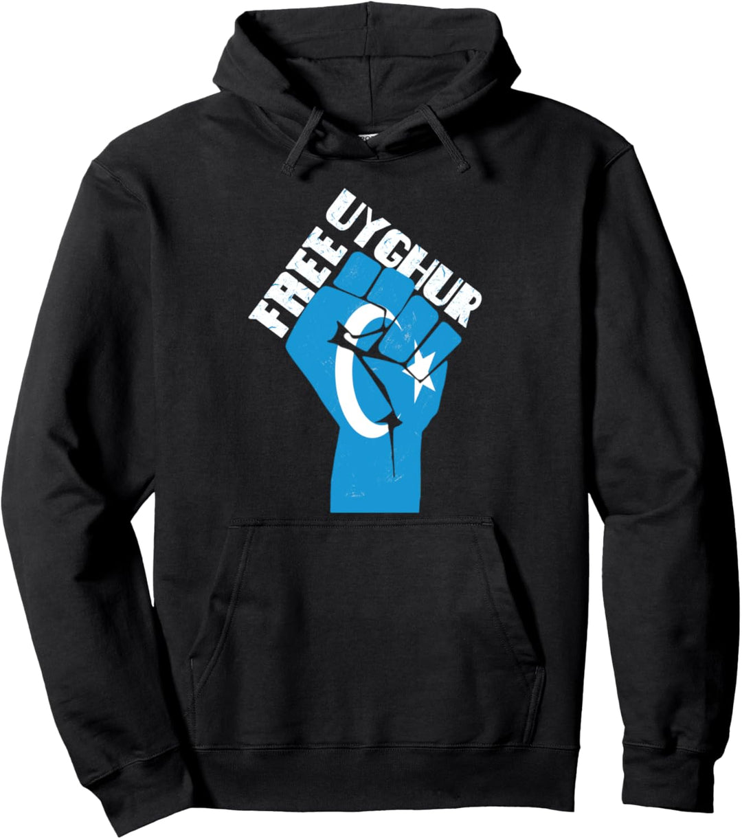 Kostenlose Uiguren widerstehen Faust mit uigurischer Flagge Pullover Hoodie
