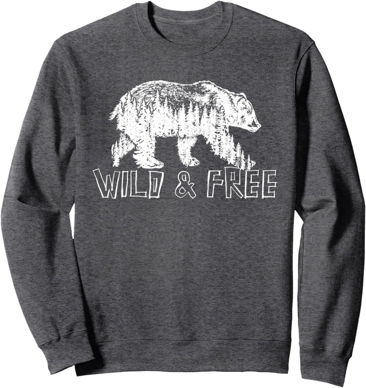 Wild & Free Grizzly Bear and Trees Sketch Illustration Sweatshirt