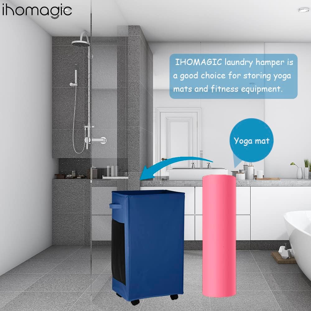 IHOMAGIC 84L Extra Gross Wäschesammler Zusammenklappbare Wäschebehälter Faltbar Wäschekorb mit seitl