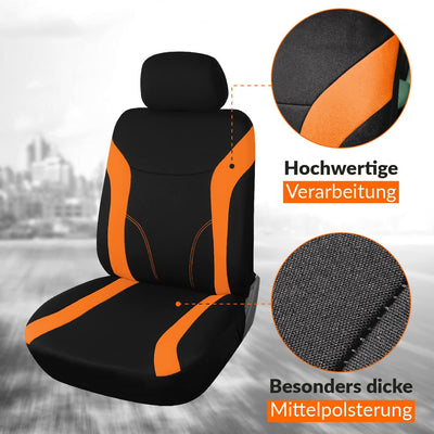 Upgrade4cars Auto-Sitzbezüge Vordersitze Orange Schwarz | Auto-Sitzschoner Set Universal für Fahrers