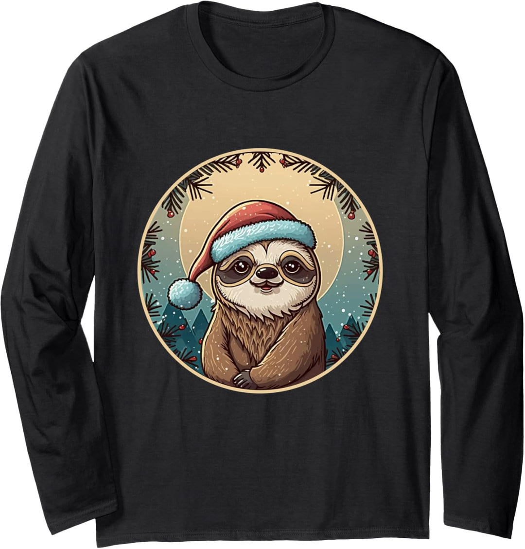 Lustiges Faultier Weihnachten Outfit Faultier Weihnachtsmann Langarmshirt