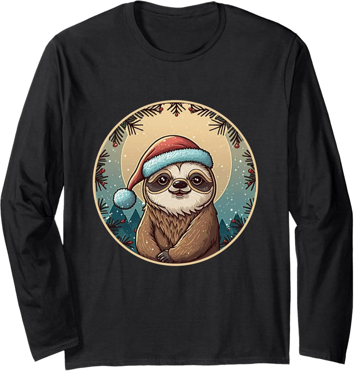 Lustiges Faultier Weihnachten Outfit Faultier Weihnachtsmann Langarmshirt