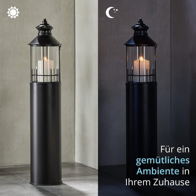 KHG Laterne Leuchtturm 99 cm aus Metall/Glas in schwarz, Kerzenständer, Kerzenhalter, Outdoor und In