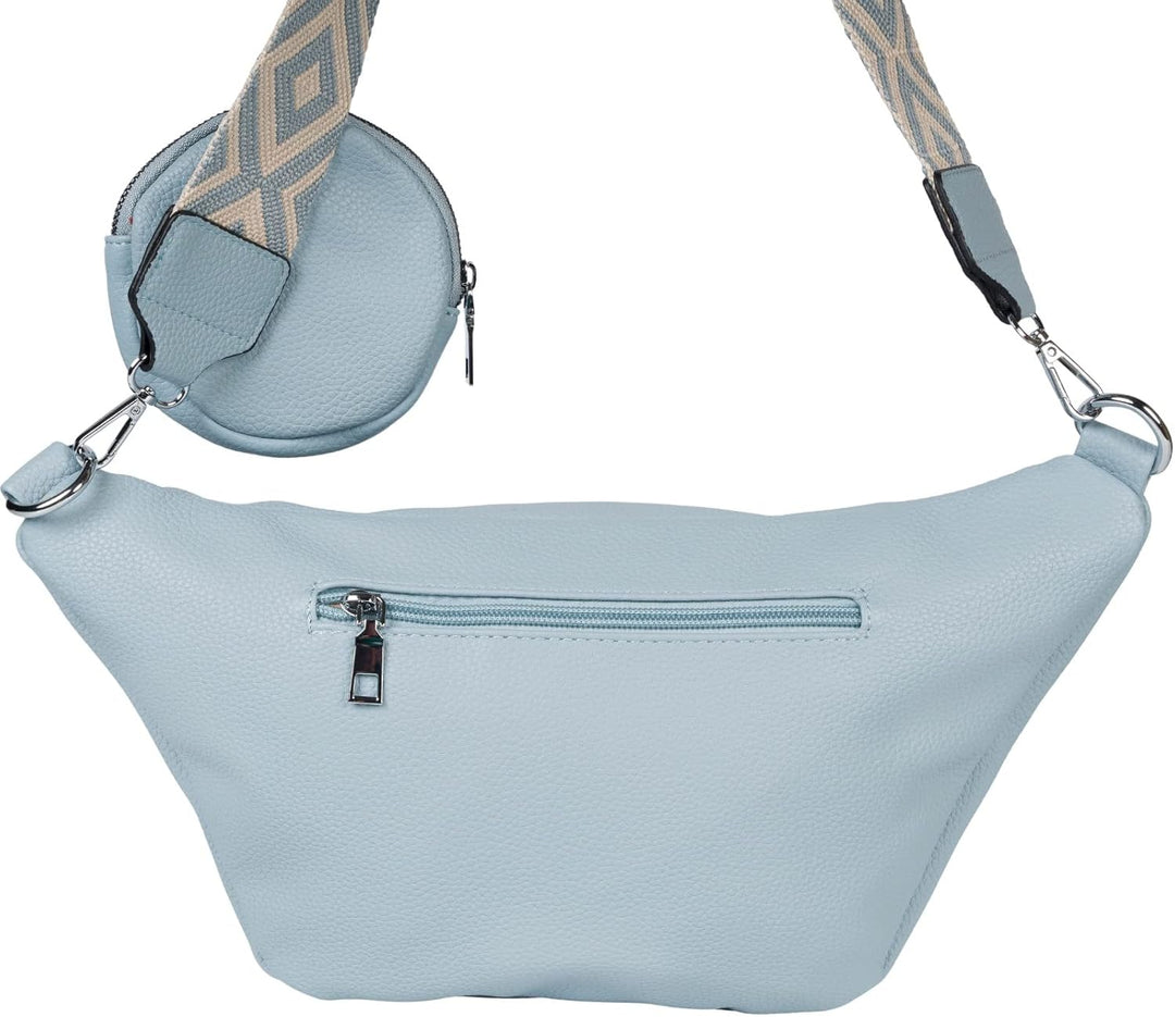 styleBREAKER Damen Halbmond Crossbody Schultertaschen Set 3-Teilig, Schultergurt mit Muster, Schlüss
