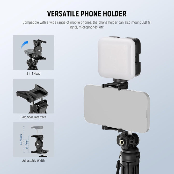 NEEWER TP38 Handy Kamera Stativ, 15" ausziehbarer Selfie Stick Mini Tripod Stand mit Telefonhalter,
