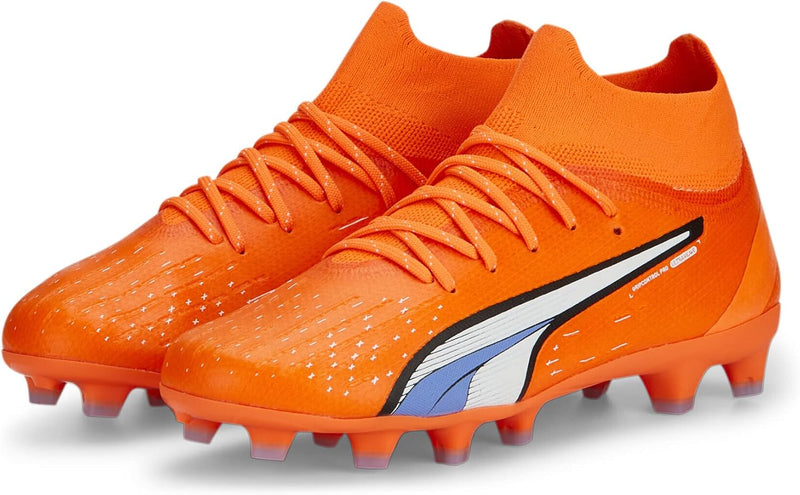 PUMA Unisex Ultra Pro Fg/Ag Jr Fussballschuh 33 EU Ultra Orange Puma White Blue Glimmer, 33 EU Ultra