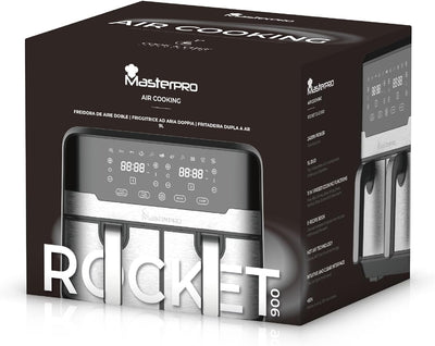 MasterPRO Rocket Duo 900 | Hot Air Fryer Double | Black | 9L Capacity and 2100W Power | LED Touch Sc