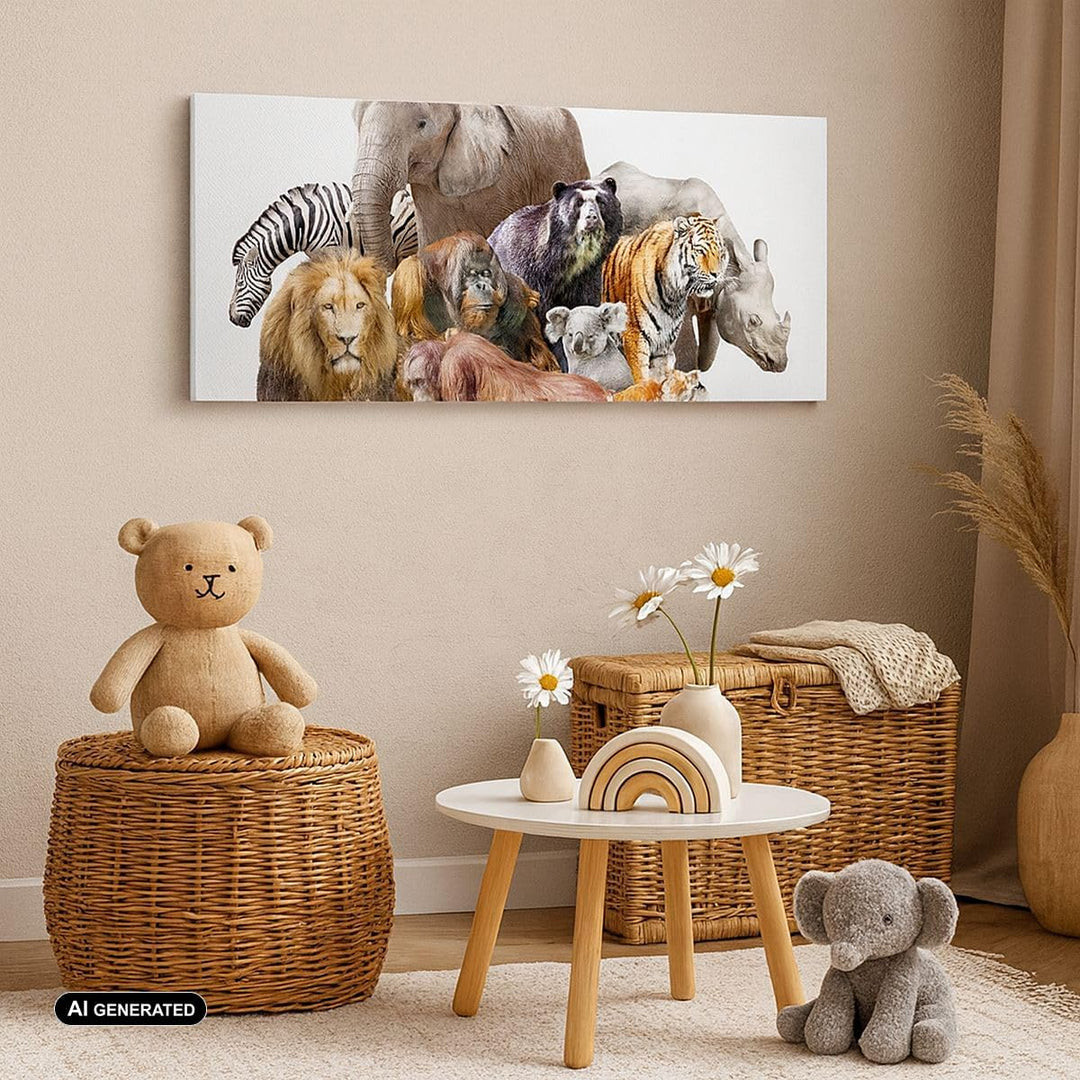 Panorama Bilder auf Leinwand 100x40cm Leinwandbild Tiere Koala Löwe Affe Gross Wanddeko Bild Schlafz