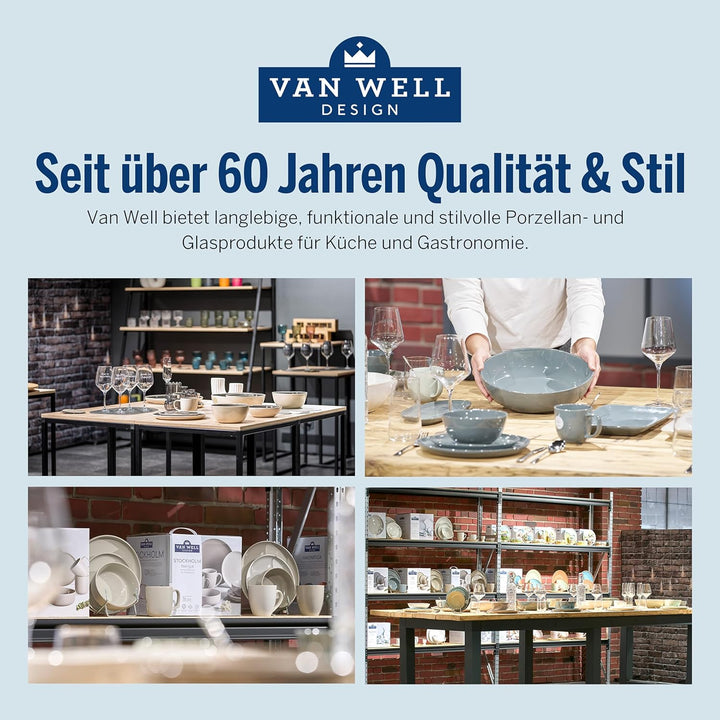 Van Well 6er Pasta-Teller-Set Milano mit Aufdruck I Ø 27 cm Porzellan-Teller I tiefe Nudelteller I S