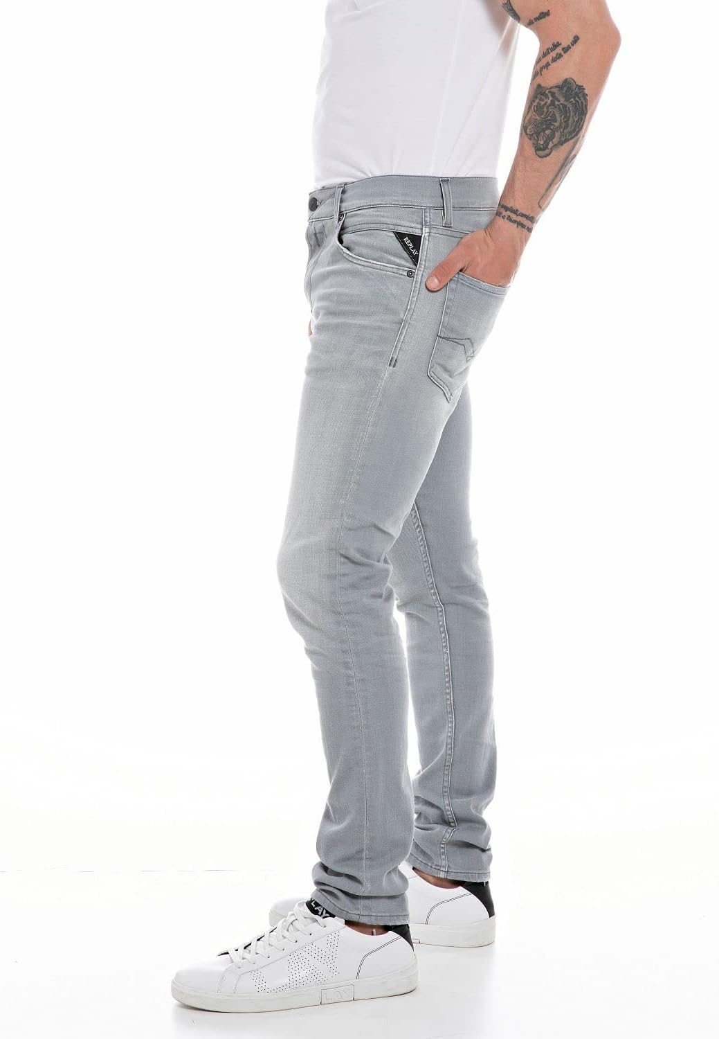 Replay Herren Jeans Mickym Slim-Fit 33W / 30L Light Grey 095, 33W / 30L Light Grey 095