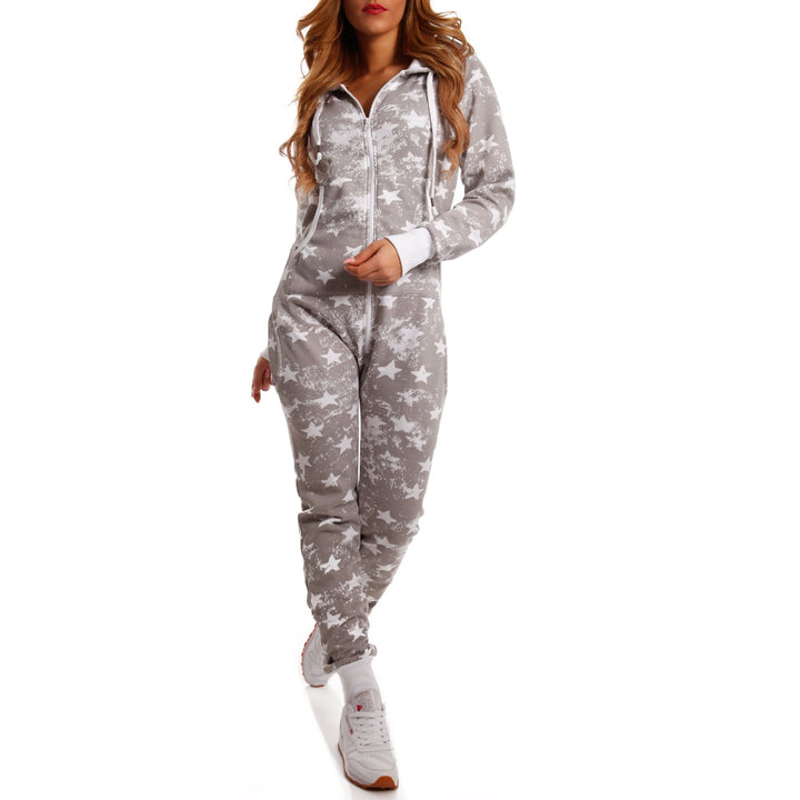 Crazy Age Jumpsuit Strampler Ganzkörperanzug Overall Sternen Kuschelig Warm 3XL Hellgrau, 3XL Hellgr